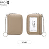 A tan RFID protected accordion wallet designed to safeguard credit cards and IDs.