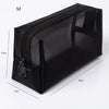 Black portable mesh cosmetic storage pouch shown from the top, with dimensions 10cm by 18cm.