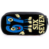 Black zippered pouch featuring a blue and yellow graphic design with the words SIX SEVEN
