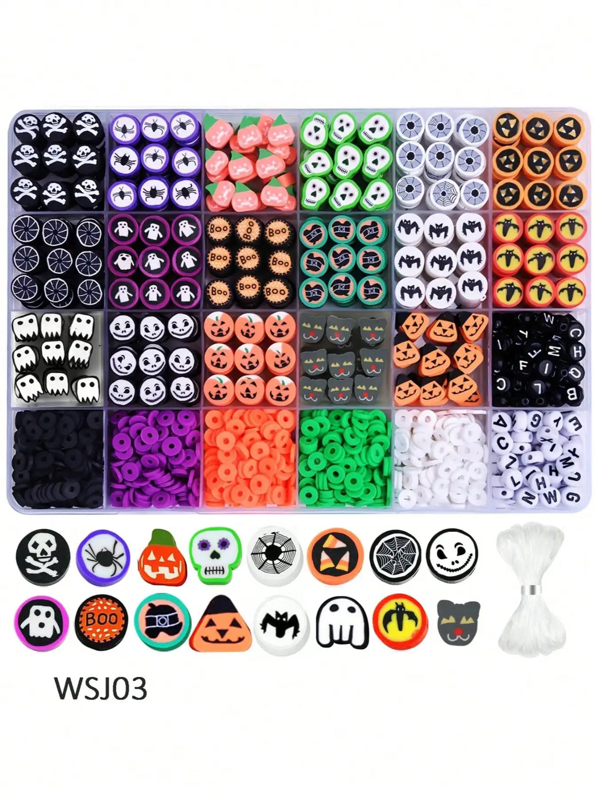A variety of polymer clay Halloween themed beads and charms for bracelet making kit
