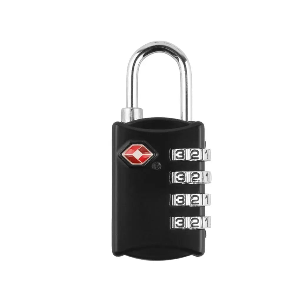 قفل أمان (TSA) أسود بقفل فضي ومفصلات مرقمة بثلاثة أرقام.