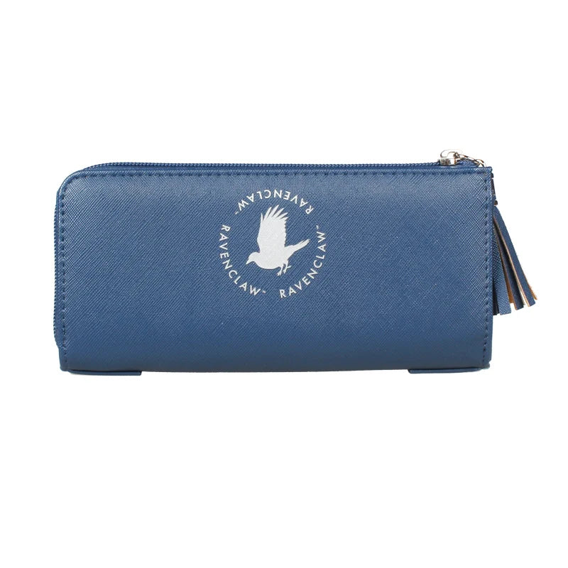 Marineblaue Mode-Reißverschlusshalter-Wallet mit einem weißen Tauben-Silhouetten-Logo.