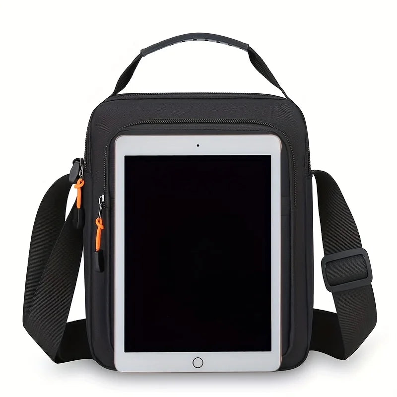 Black Men's Crossbody Sling Bag with a headphone port, shown against a white background.