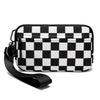 A black and white checkered multi-card wallet with a clear ID window shown against a white background.