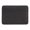 A black genuine leather card holder with a stitched edge shown against a white background.