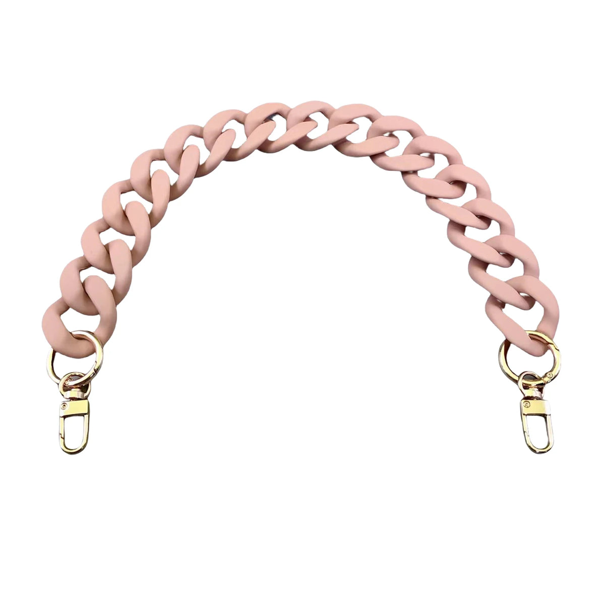 A pink acrylic chunky chain shoulder strap for a handbag.