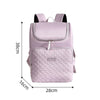A light purple insulated travel backpack shown from the front with black straps and a quilted texture.