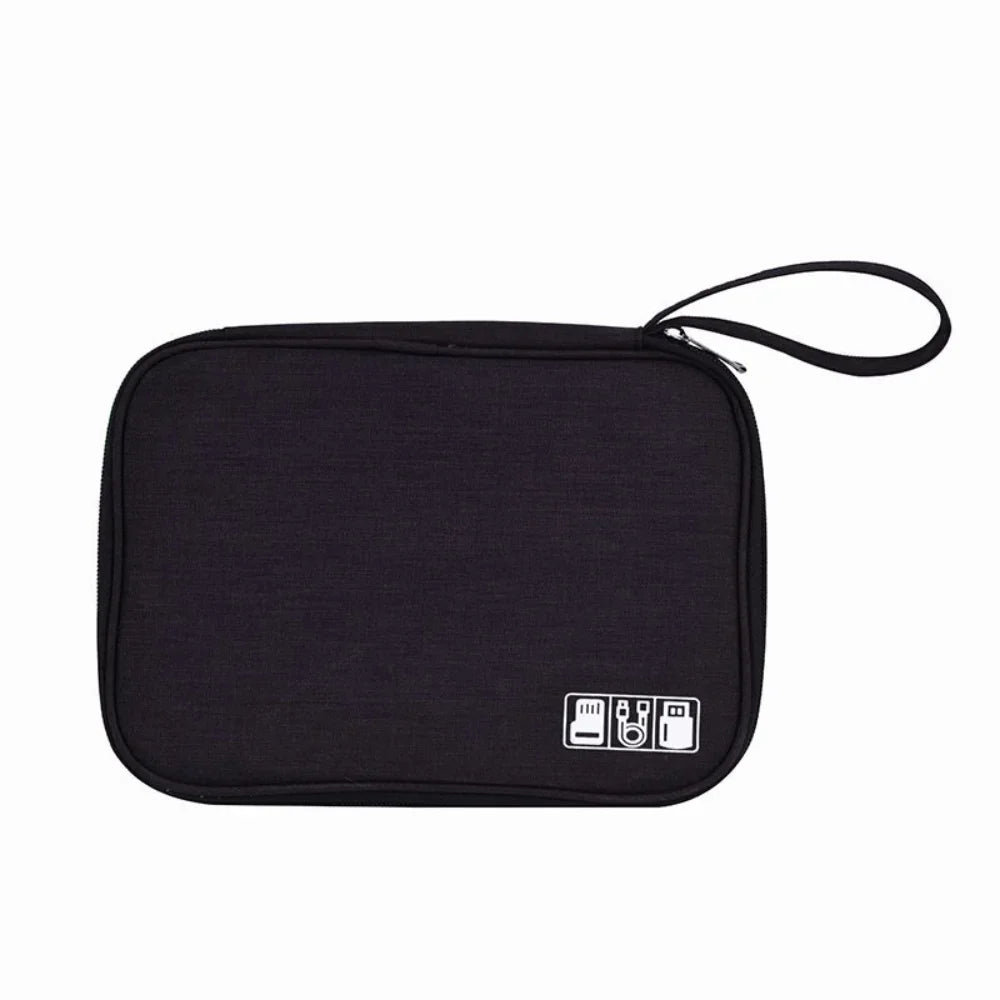 Black travel cable organizer pouch for waterproof electronics accessories