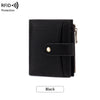 Black women's RFID-blocking compact bi-fold zipper wallet.
