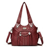 Maroon Vintage Soft PU Lederhandtasche mit Klappe und mehreren Taschen