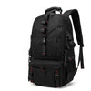 Black durable travel backpack for men with multiple compartments and straps