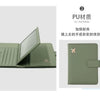 A green slim PU leather wallet with a card slot and a flap closure shown open and closed.