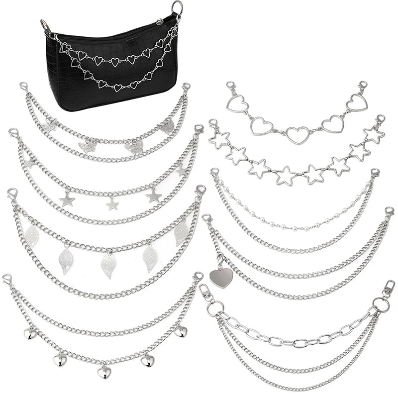 Black multi-layer chain strap with various pendants and charms for bags
