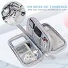 A silver mesh storage bag for organizing and keeping electronic accessories and cables in order.