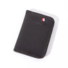 A black slim PU leather credit card wallet with a French flag detail on the corner.