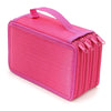 A bright pink large capacity pencil case with a zippered closure and multiple compartments.
