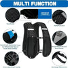 Black multi-function hydration running vest featuring a breathable design, reflective strip, and pocket for water bottles.