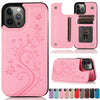 A pink elegant wallet flip case for iPhone shown in various styles and colors.