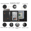 A black magnetic card holder wallet featuring a flexible carbon fiber design for holding 1 to 5 bills and cards.