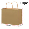 Ten reusable kraft paper gift bags with natural twine handles shown in a vertical view.