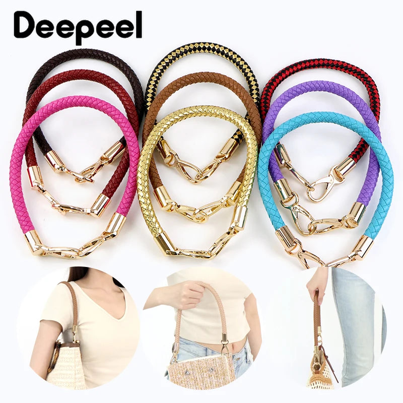 A collection of various colored PU leather replacement bag straps with metal buckles.