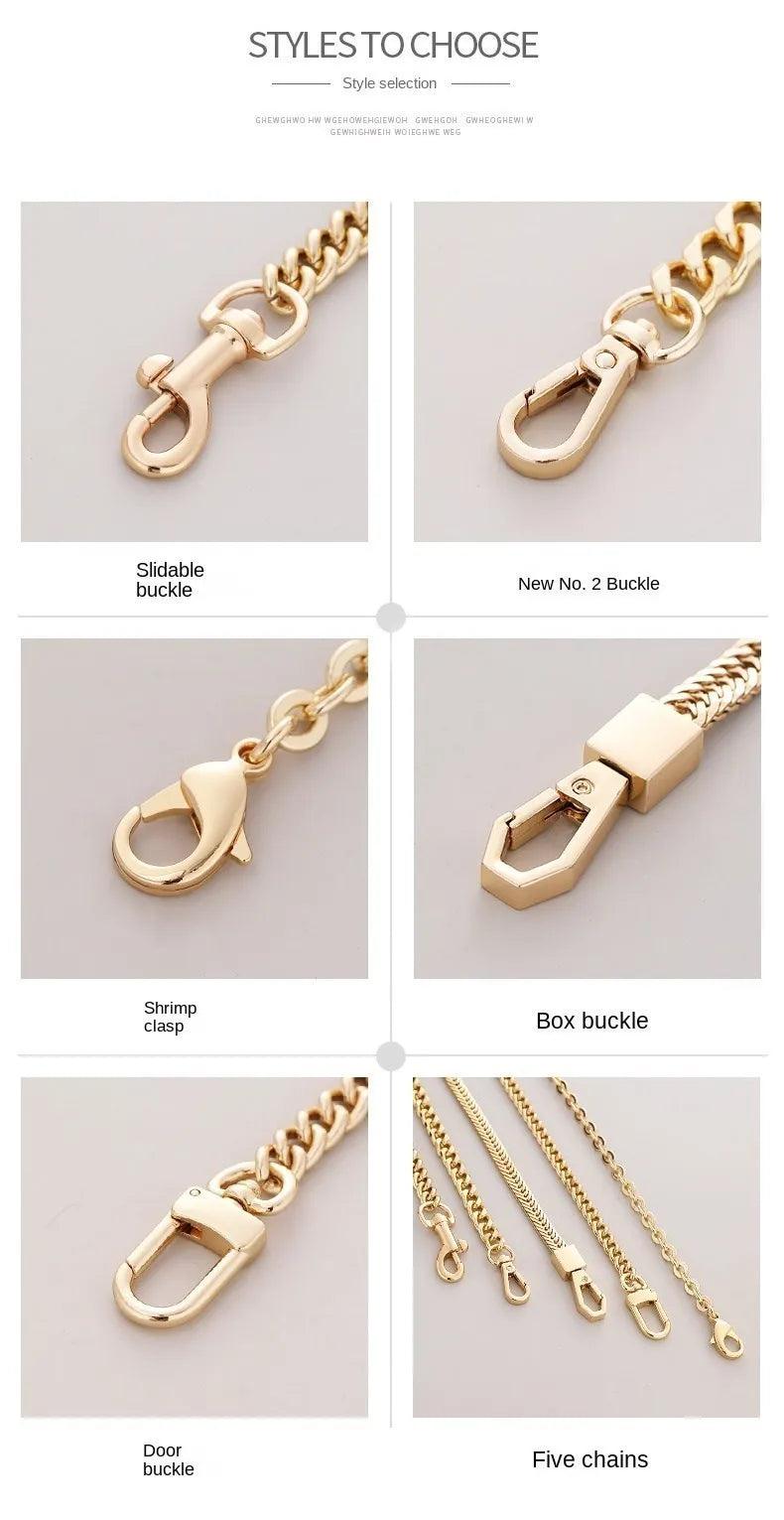 Various gold chain buckles and clasps including a slideable buckle, new no. 2 buckle, shrimp clasp, box buckle, door buckle, 