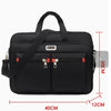 Black men's durable oxford briefcase with dual compartments and carrying strap.