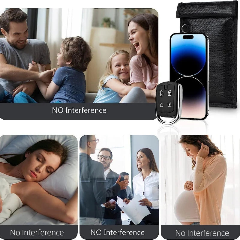 Pochette noire conçue pour bloquer les signaux RFID et les interférences pour les objets personnels.