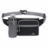 A black waterproof invisible waist pack with a clear bottle holder and gray straps.