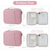 Funda protectora rosa para tabletas y laptops de 10.9 a 13 pulgadas, mostrada en varios tamaños.