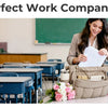 A woman is organizing files and a laptop in a beige insulated work tote with a dedicated file compartment on a classroom desk
