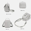 Sac bandoulière floral gris clair et durable, montré sous différents angles.
