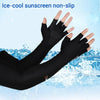 Man wearing non-slip, cool sunscreen arm sleeves in the water.