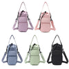 Three adjustable strap thermal water bottle bags in pink, mint green, and black.