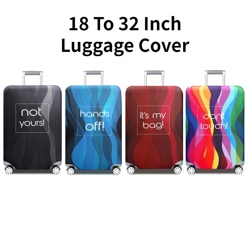 Four colorful luggage covers in various sizes for protection and style.