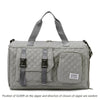 Gray nylon travel duffle bag with an argyle pattern featuring multiple straps and pockets