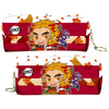 A red and black Demon Slayer themed PU leather pencil case with a zipper, featuring an illustration of Tanjiro Kamado.