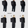 Size chart page showing models wearing 45L, 35L, and 25L tactical backpacks.