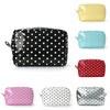 A collection of waterproof cosmetic storage bags in various colors including yellow, blue, red, pink, and silver.