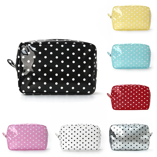 Colección de bolsas de almacenamiento cosmético impermeables en varios colores, incluyendo amarillo, azul, rojo, rosa y plate
