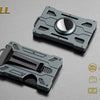 A silver metal card holder designed for RFID blocking and featuring a cash clip.