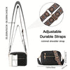 Black PU leather crossbody bag with adjustable patterned shoulder strap and multiple pockets