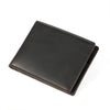 A dark brown men's bifold retro cowhide leather wallet shown at an angle.