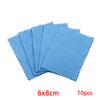 A set of ten blue polishing cloths, measuring 6x8cm each.