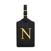 Black PU leather luggage tag with a gold letter N and a privacy cover.