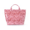 A pink leopard print tote bag with a handle.