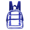 A transparent blue PVC daypack with matching shoulder straps.