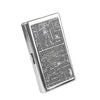 Silver metal cigarette case holder with intricate Arabic calligraphy design