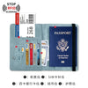 Porte-passeport bleu avec emplacements pour cartes d'embarquement, cartes SIM et cartes de crédit.