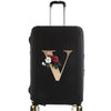 Black premium elastic luggage protective cover with a gold letter V design